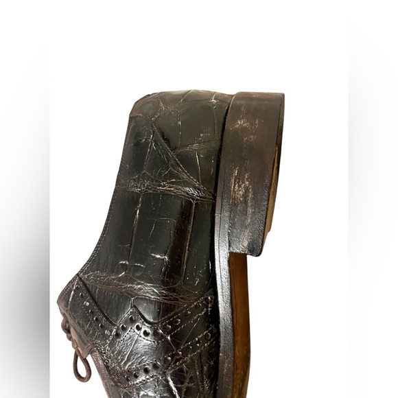 Mauri Alligator Skin Lace-Up Dark Brown Oxford Shoes US 9 Handmade Italy main image 12